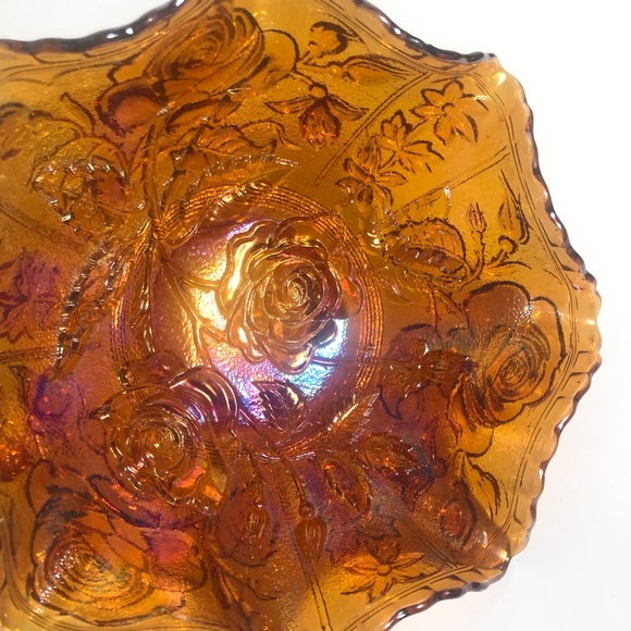 Vintage Imperial Rose Open Ruffle American Beauties Carnival Glass Marigold - Picture 5 of 5